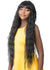 Black women wearing very long wavy wig with fringe